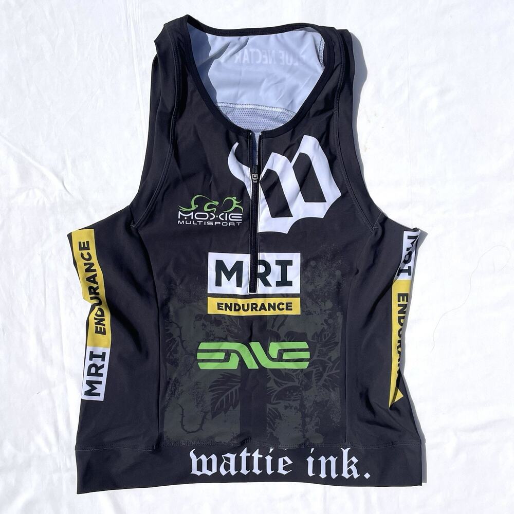 Wattie Ink Triathlon Singlet Top Womens XL MRI Moxie Black Pockets Sleeveless